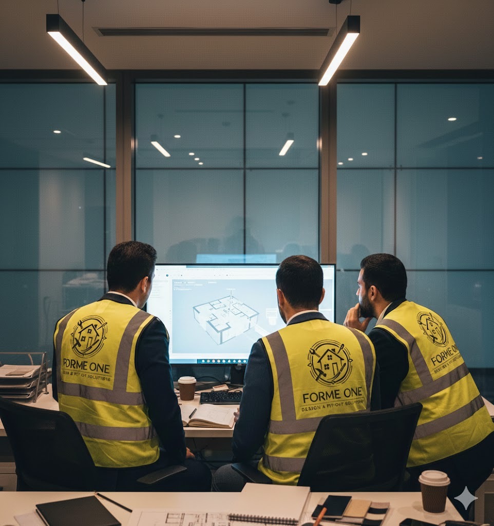 The Forme One team reviewing a design